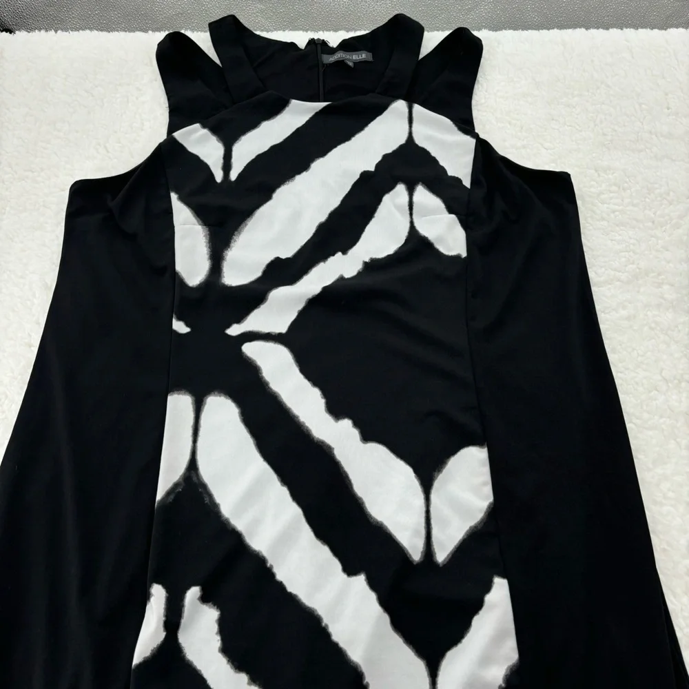 Addition Elle 1X Black Sleeveless Midi Dress with White Geometric Design - Picture 5 of 16